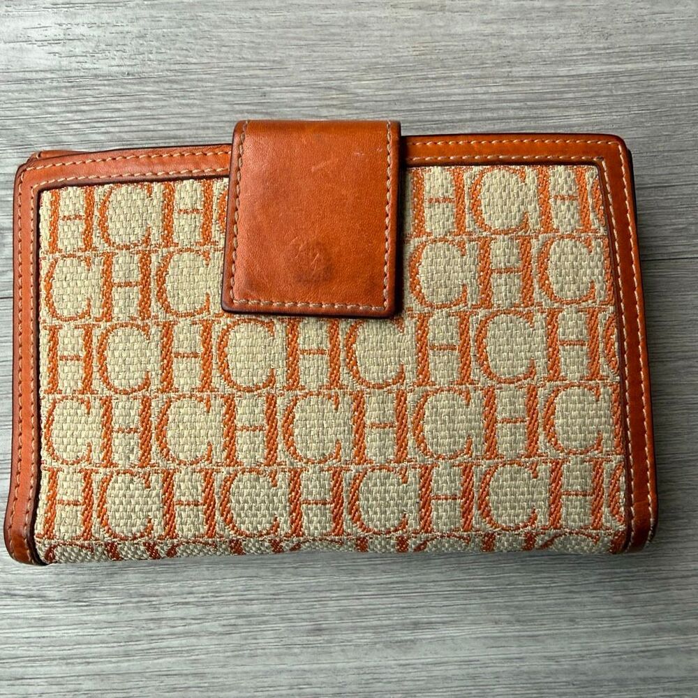 Carolina Herrera CH Monogram Canvas Wallet  orange and cream